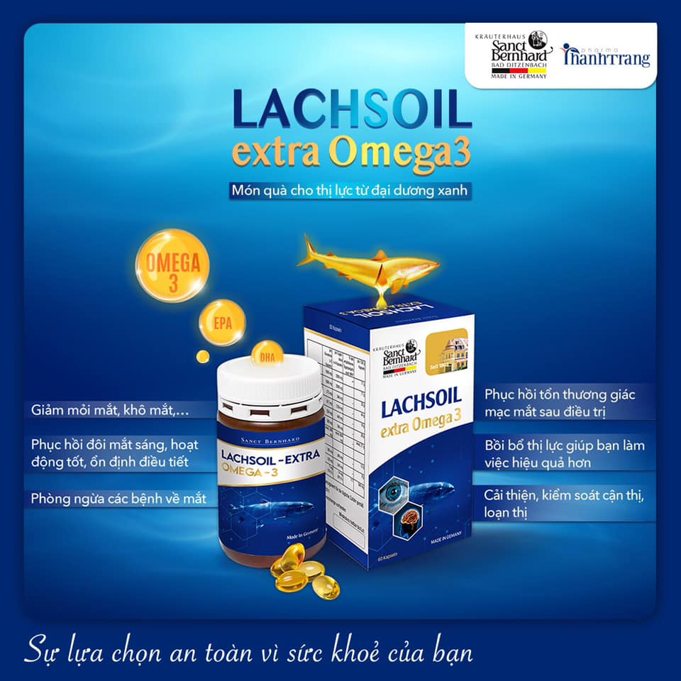 Lachsoil omega 3 – Hộp 60 viên giúp sáng mắt, tăng cường trí nhớ, phát triển trí não, làm đẹp da, cung cấp DHA & EPA cần thiết cho sự phát triển của thai nhi, ngăn ngừa xơ vữa động mạch