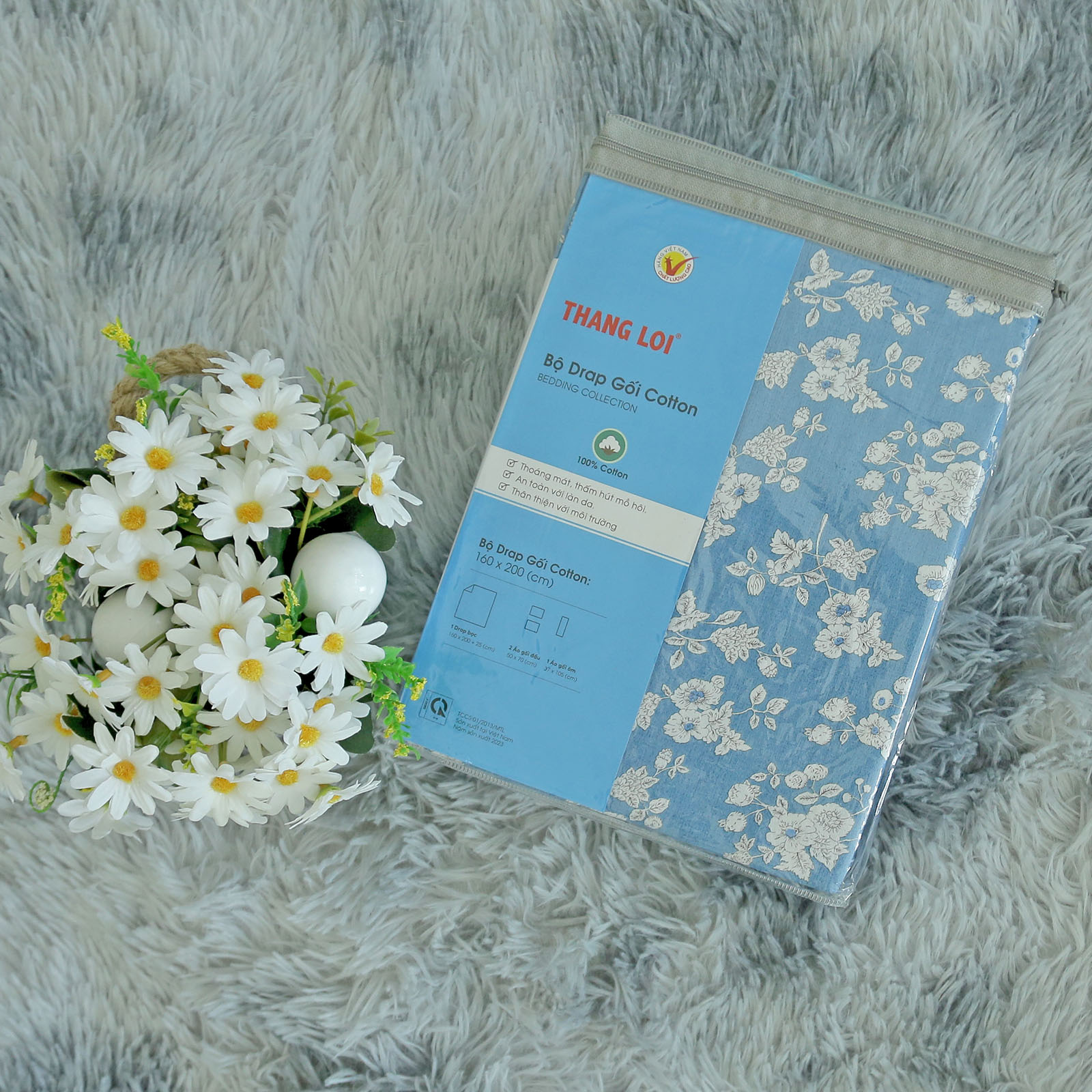 Bộ Drap Gối Cotton Hoa Thắng Lợi mẫu 25 - Chính hãng