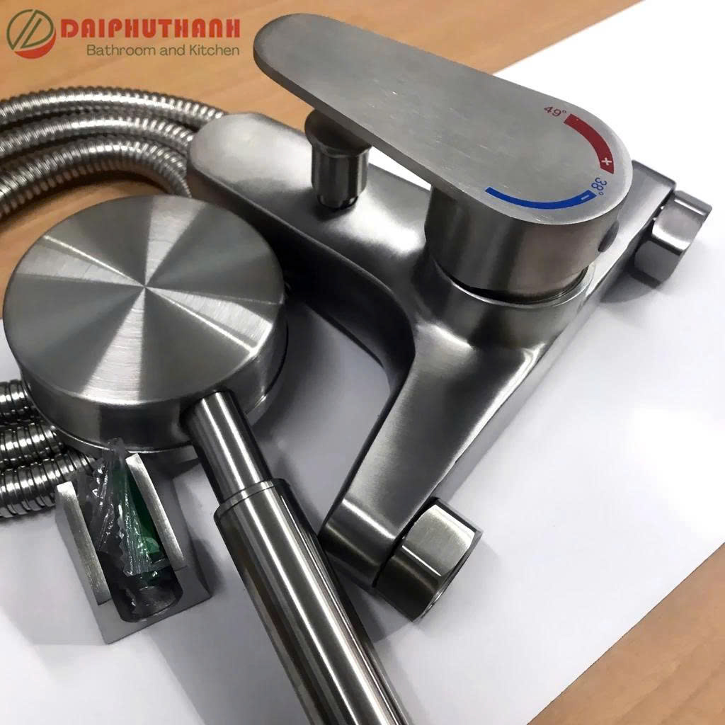 Bộ Vòi Sen Tắm Nóng Lạnh KZ-SV02TD Inox SUS304 - Đủ bộ gồm củ sen, tay sen, dây và gác sen