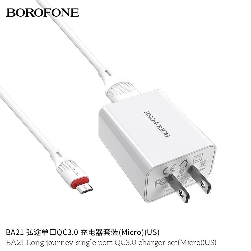 Bộ sạc nhanh 18W 3A Quick chagre 3.0 BOROFONE BA21 cho android chân Type C và Micro Usb, hỗ trợ sạc nhanh 50% pin trong 30p có chip điều chỉnh dòng điện - Hàng Chính Hãng