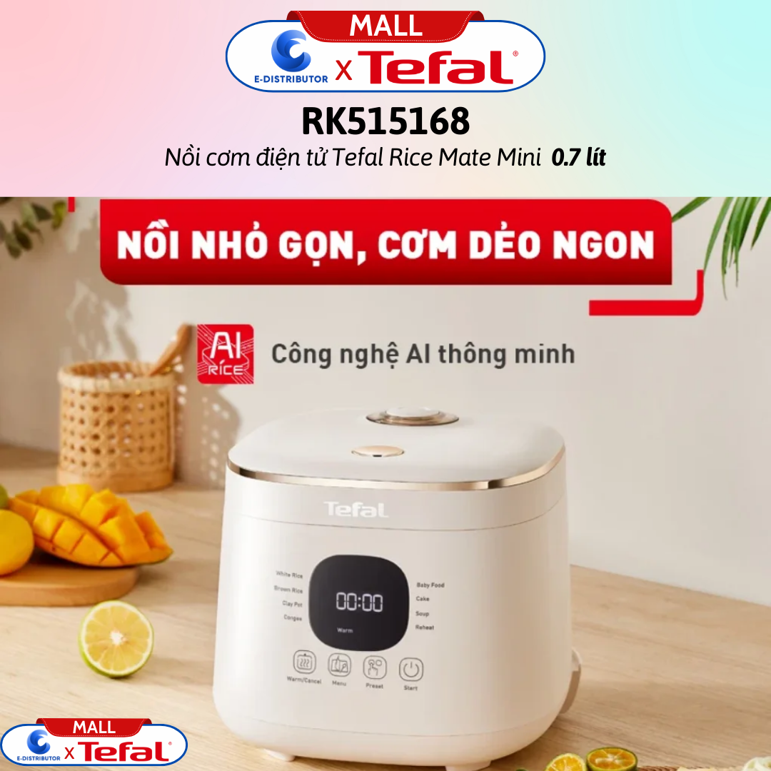 Nồi cơm điện tử Tefal Rice Mate Mini 0.7 lít RK515168 - Hàng Chính Hãng - Bảo Hành 12 Tháng - Dung tích: 0.7 lít Công suất:350W
