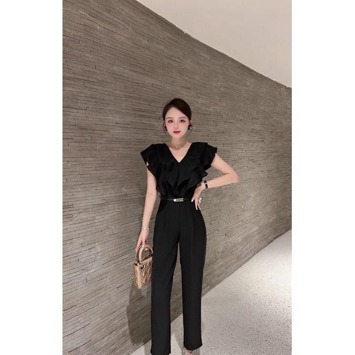 JUMPSUIT  CỔ V BÈO KÈM NỊT