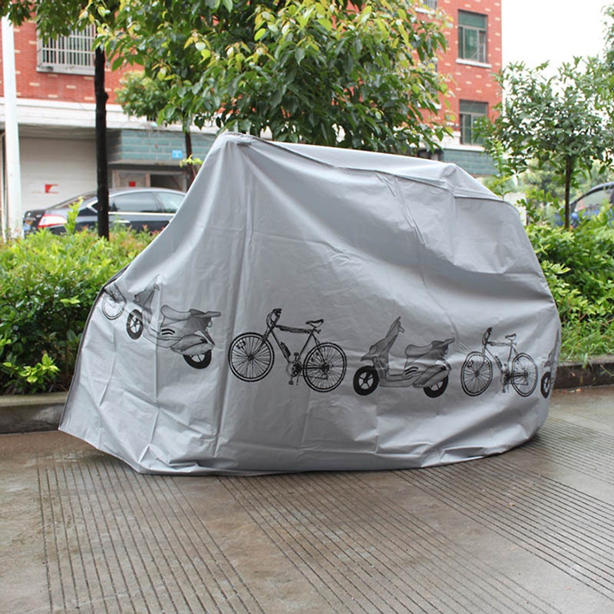Áo trùm che xe máy chống mưa nắng, bụi từ môi trường có in hình độc đáo, chất liệu vải Polyeste chống thấm nước siêu bền đẹp - Bạt phủ che xe ngoài trời giúp xe bền đẹp kích thước 200x110x60cm