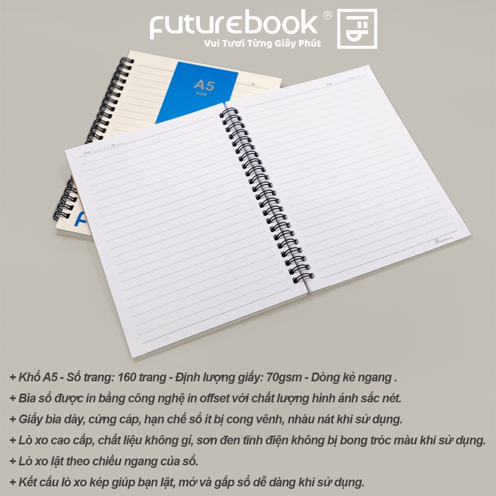 FUTUREBOOK-Sổ Lò Xo Bìa Mềm Hello Spring A5 - 160 Trang – Định Lượng 70Gsm – Kẻ Ngang. Mã SP A5LX9
