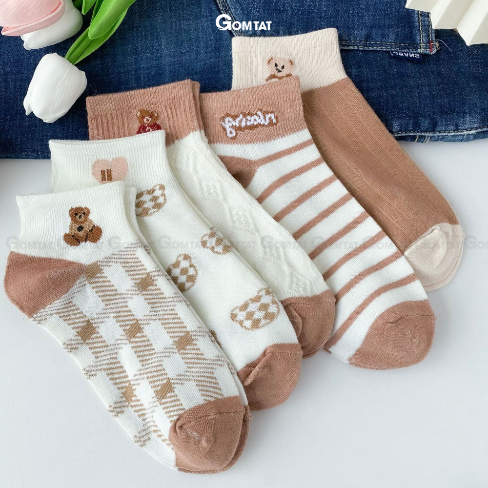 Tất cổ ngắn nữ GOMTAT họa tiết dễ thương, Vớ nữ cổ ngắn chất liệu cotton mềm mại, êm chân, thoáng mát - CB094