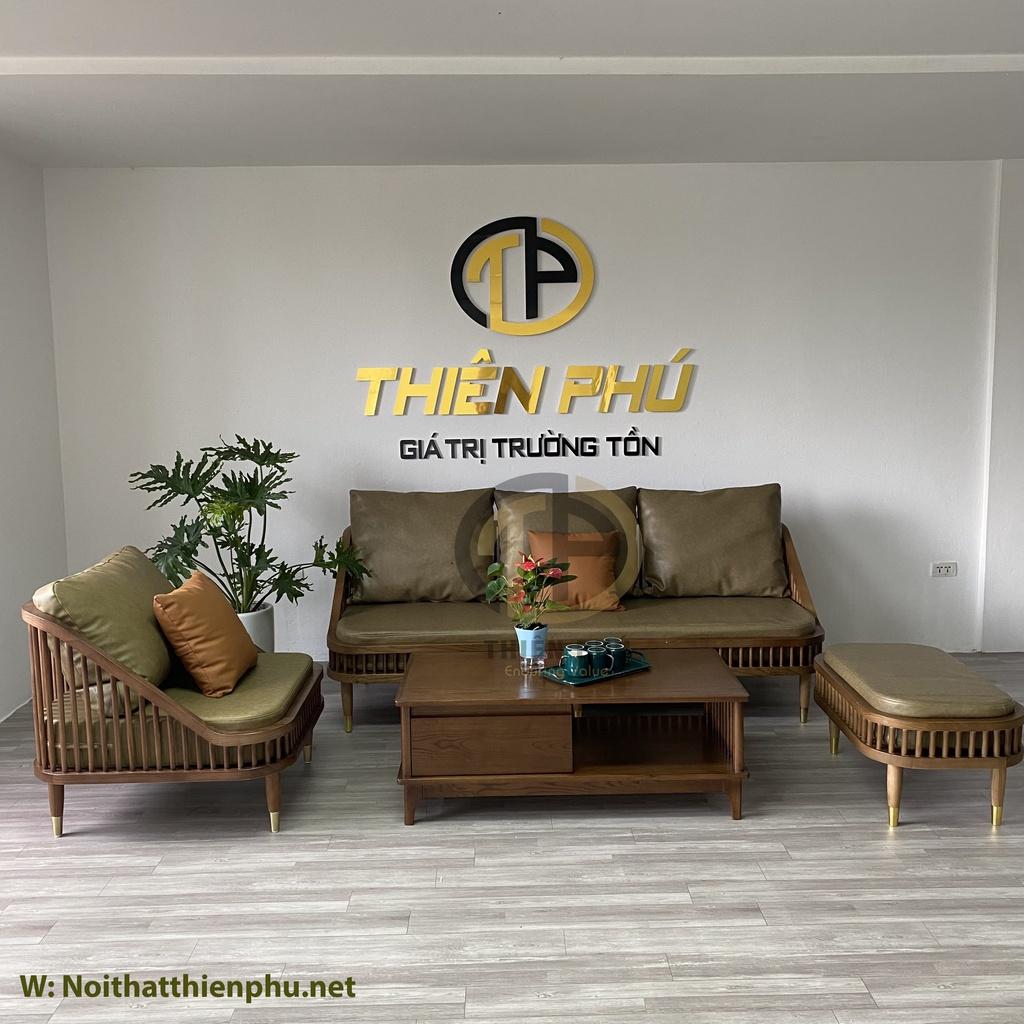 Combo sofa phòng khách KBH gỗ tần bì bọc da kết hợp bàn trà song tiện