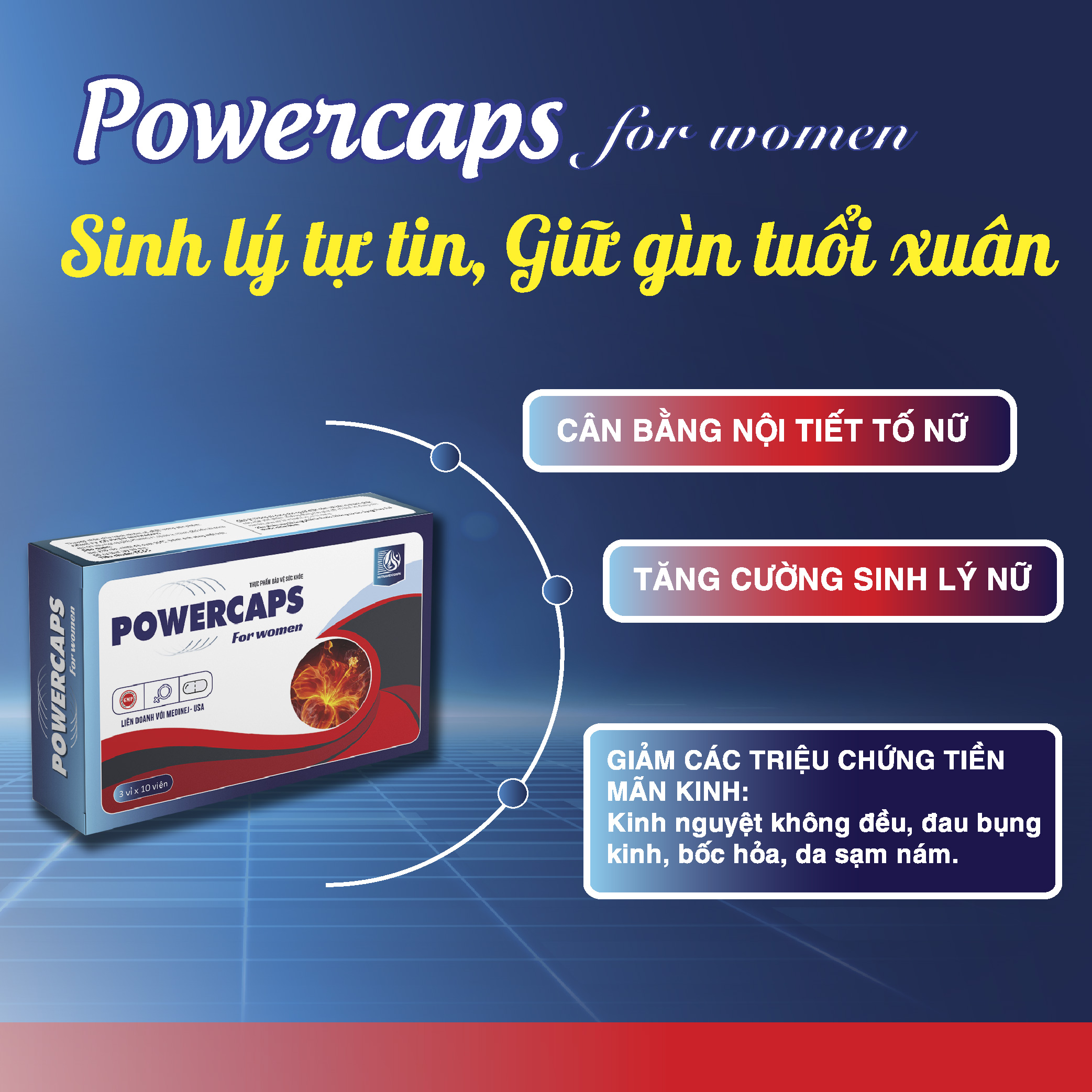 Powercaps for women - Tăng cường sinh lý nữ, cân bằng nội tiết tố nữ, Giảm các triệu chứng khó chịu tiền mãn kinh (Hộp 30 viên) - Hàng chính hãng Nutramed