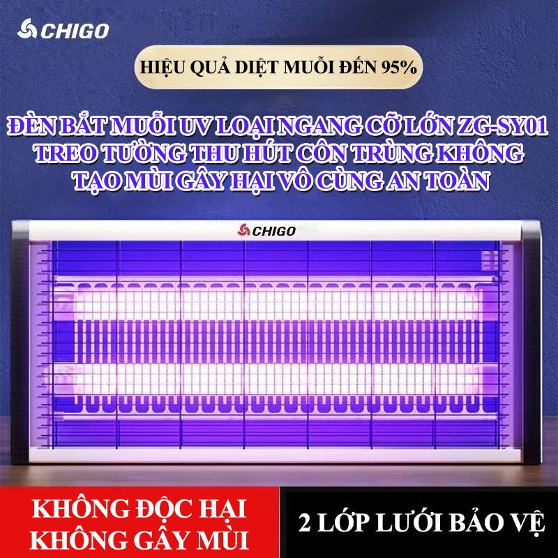 Đèn bắt muỗi UV diệt muỗi bằng lưới điện cao áp loại ngang cỡ lớn ZG-SY01 treo tường thu hút côn trùng không tạo mùi không độc hại