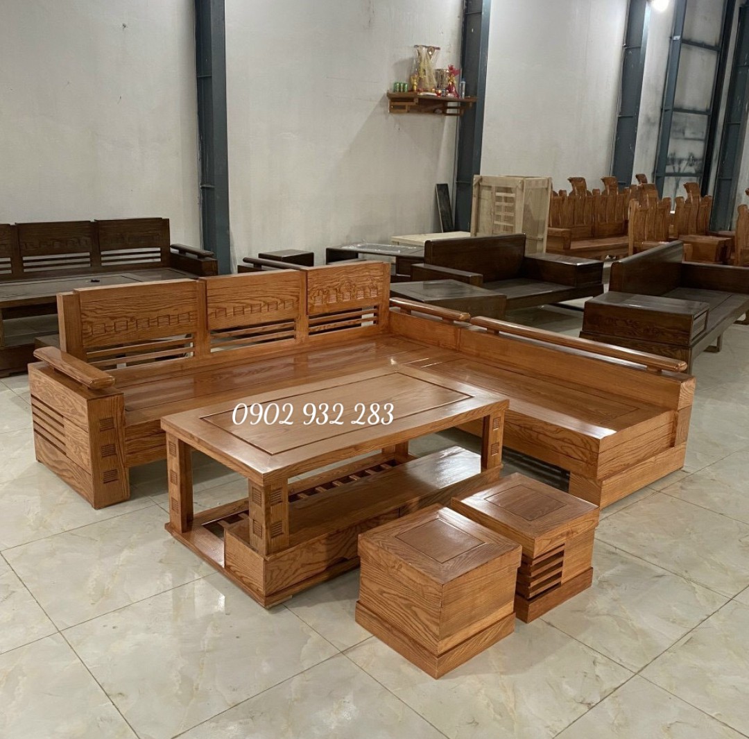 Bộ bàn ghế phòng khách, bàn ghế sofa góc gỗ sồi 2m30 x 2m góc rời đổi chiều được