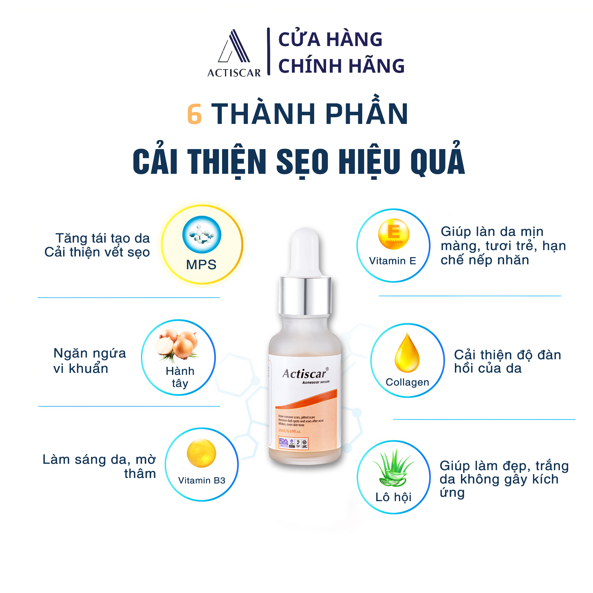 Serum Xóa Mờ Sẹo Lõm, Sẹo Rỗ Actiscar 20ml ( Màu cam)