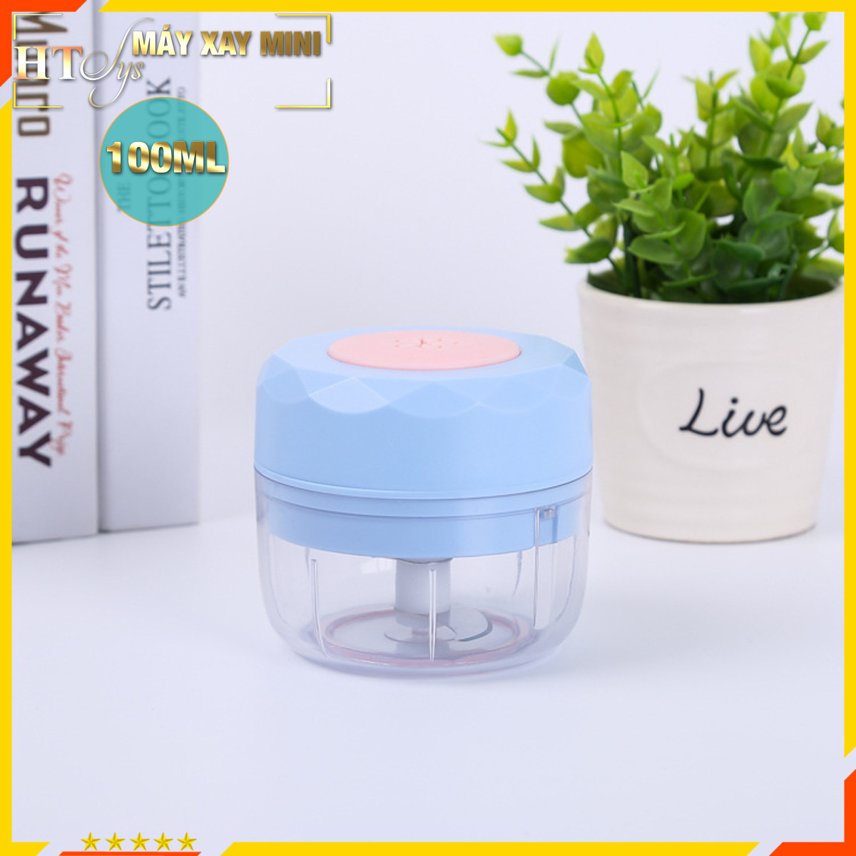 Máy xay mini HT SYS - Sạc Điện - Máy Xay Hành, Tỏi, Rau Củ ,Thịt Dung Tích 250ml  / 100ml- Giao màu ngẫu nhiên - Hàng Nhập Khẩu