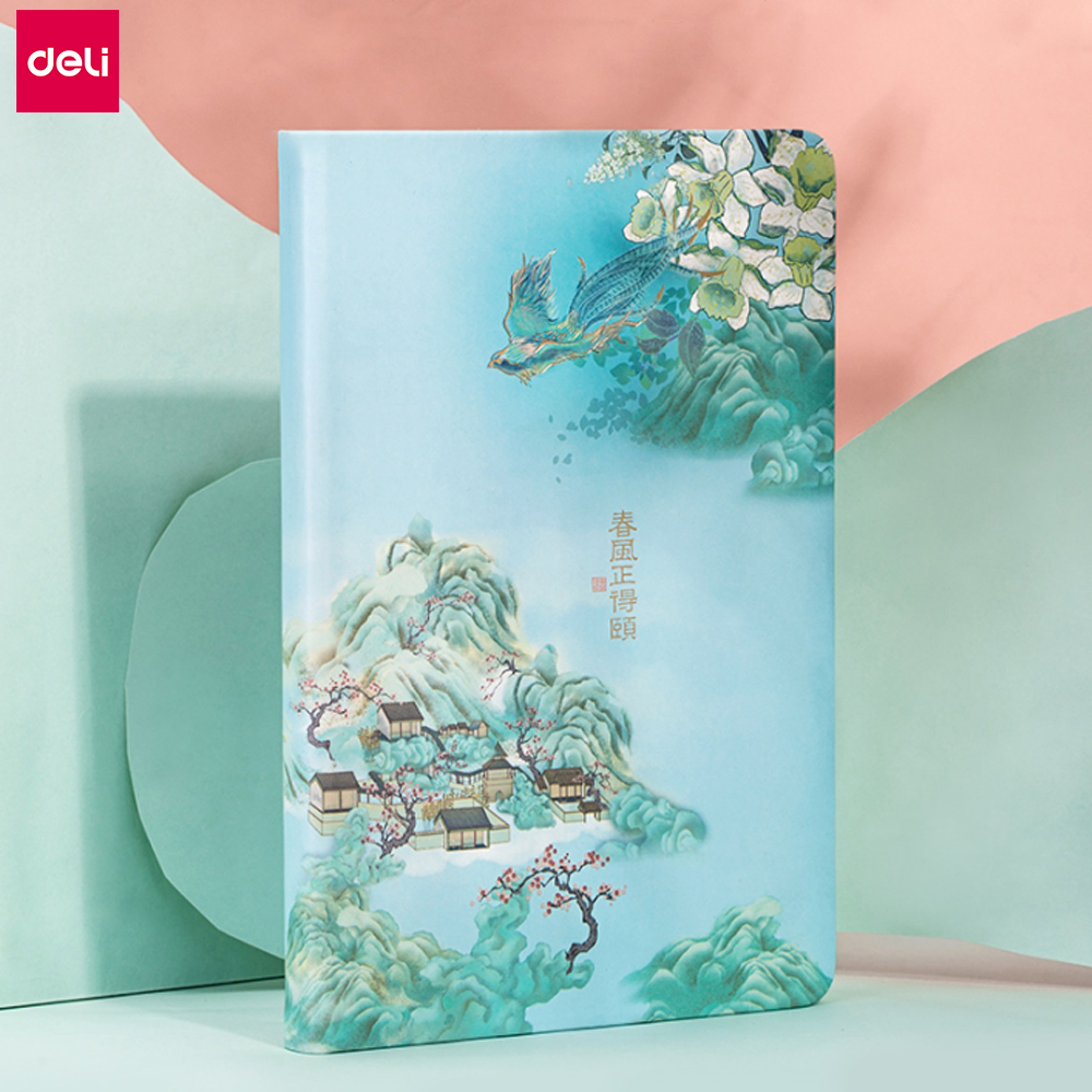 Sổ Tay DELI Da PU 25K Hoa Văn Cổ Điển Phương Đông Mềm Mại 126 Trang