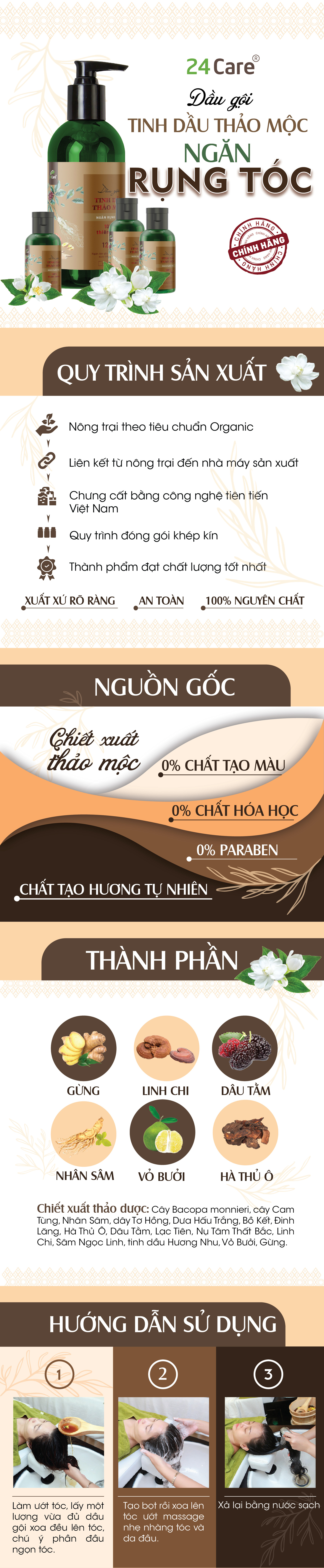 Dầu gội Tinh dầu thảo mộc Ngăn ngừa rụng tóc 24Care - Dành cho Nam - chiết xuất từ tinh dầu thiên nhiên