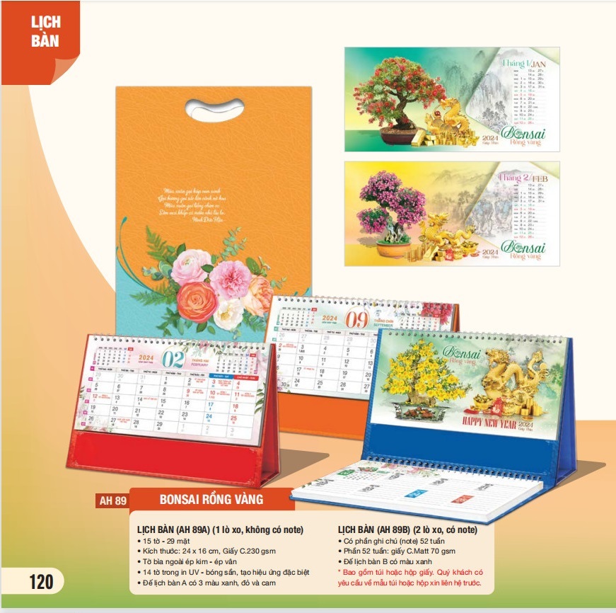 Combo 5 cuốn lịch bàn 2024 - MS AH-81 - AH-90