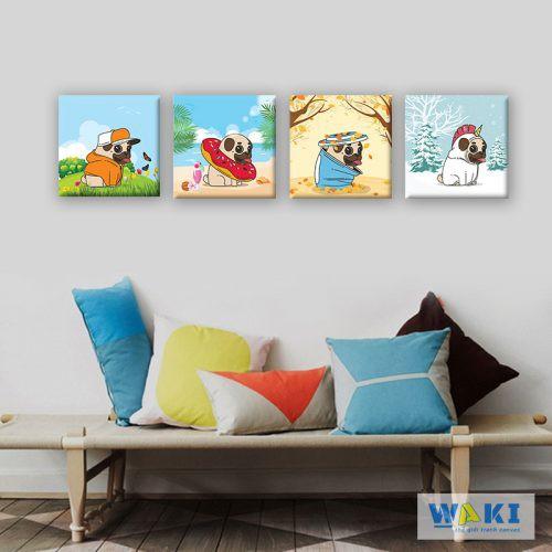 Bộ 4 tranh canvas “4 mùa của Pug”- W131