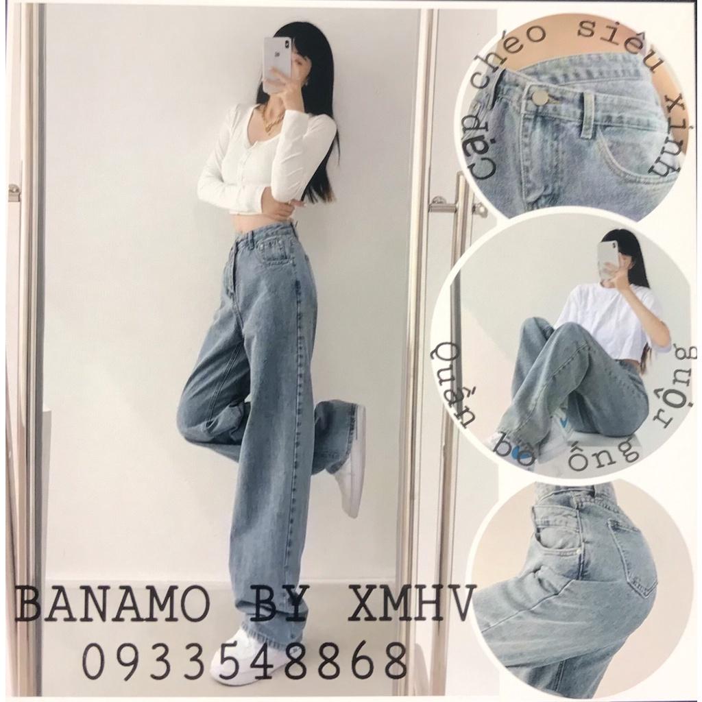 Quần JEAN ống rộng dáng suông cạp chéo chất đẹp thời trang Banamo Fashion 967