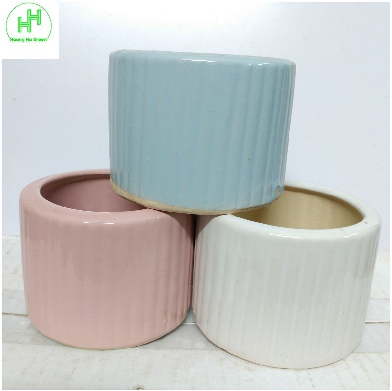 Bộ 3 chậu sứ 9x6x9cm trồng cây mini, xương rồng, cây để bàn, Gốm Sứ BT, MSP: 05 - Nhiều Màu