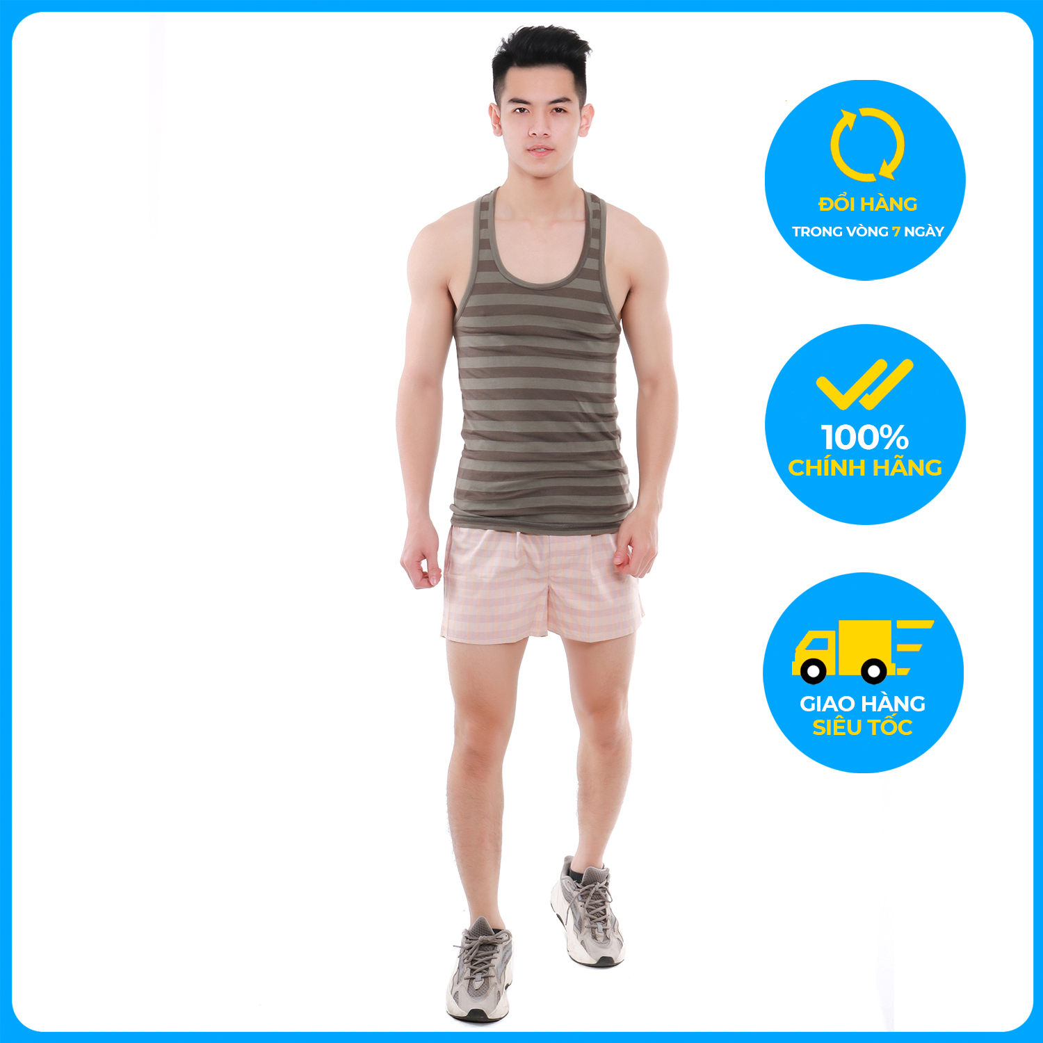 Quần đùi nam cao cấp Narsis QDN1120 màu vàng kẻ nâu  trẻ trung năng động, chất liệu  cao cấp cực mềm mại thông thoáng