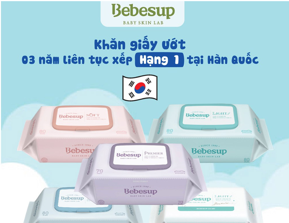 Khăn ướt em bé Bebesup daily hương tự nhiên gói 70 miếng