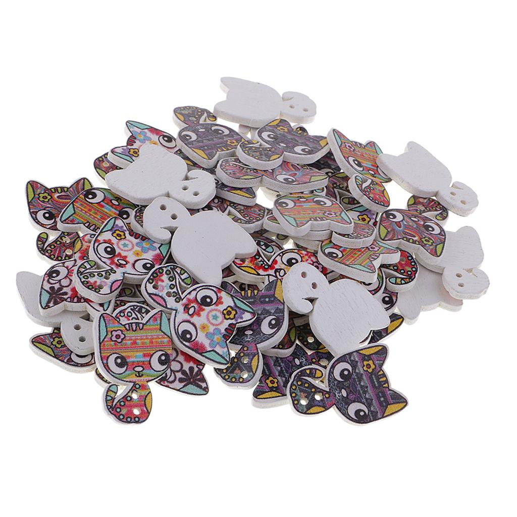 50 Con Mèo Vintage Nút Gỗ 2 Lỗ May Thêu Sò Handmade Thủ Công