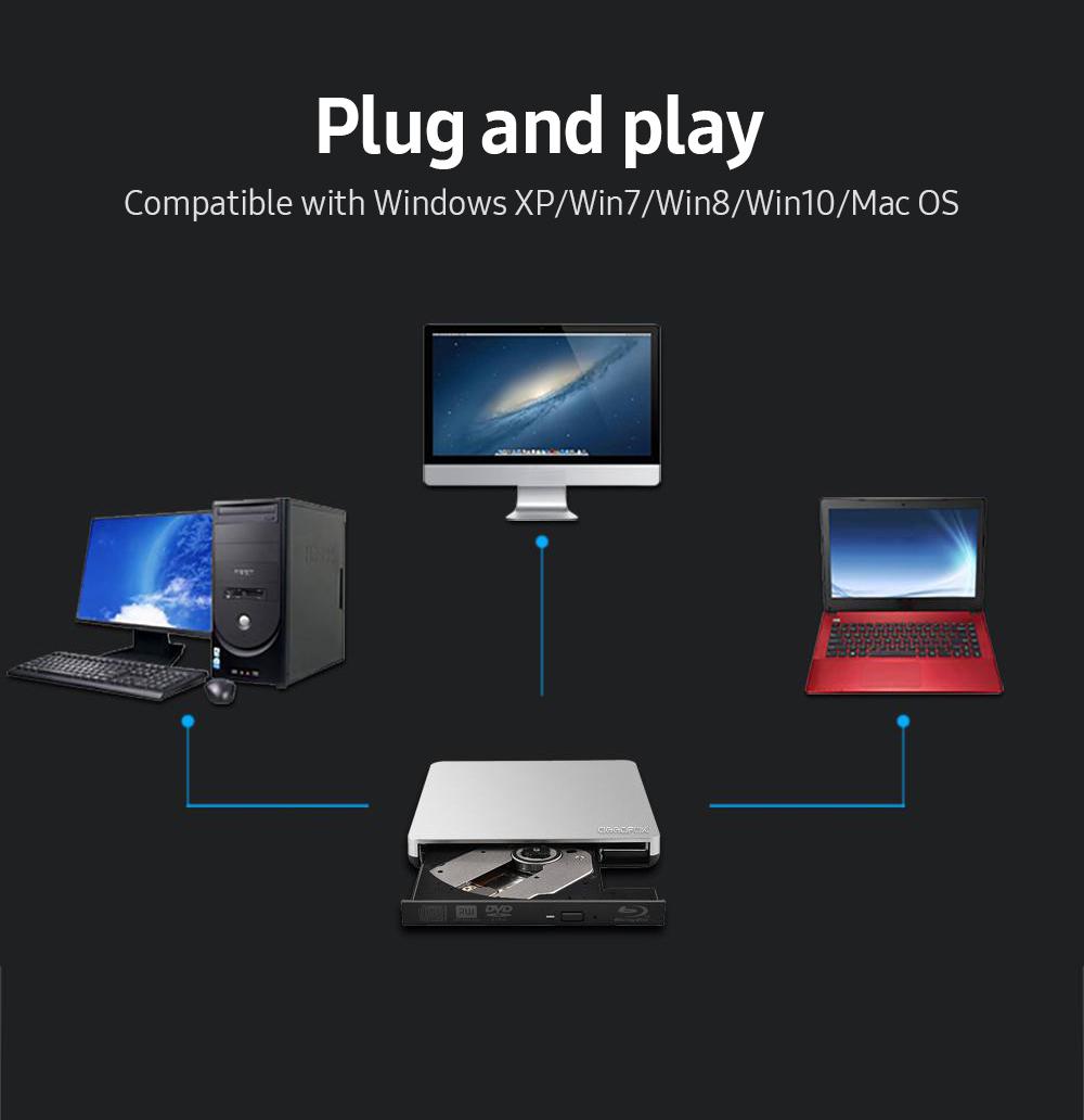 USB3.0 External Blu-Ray Drive External DVD Recorder BD-RE CD/DVD RW Writer Portable Blu-Ray Burner Plug and Play for PC