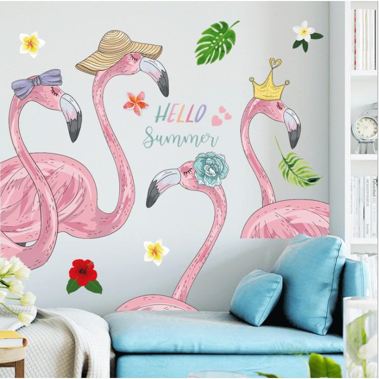 Decal trang trí tường - Cò Hồng vui hè Hello Summer