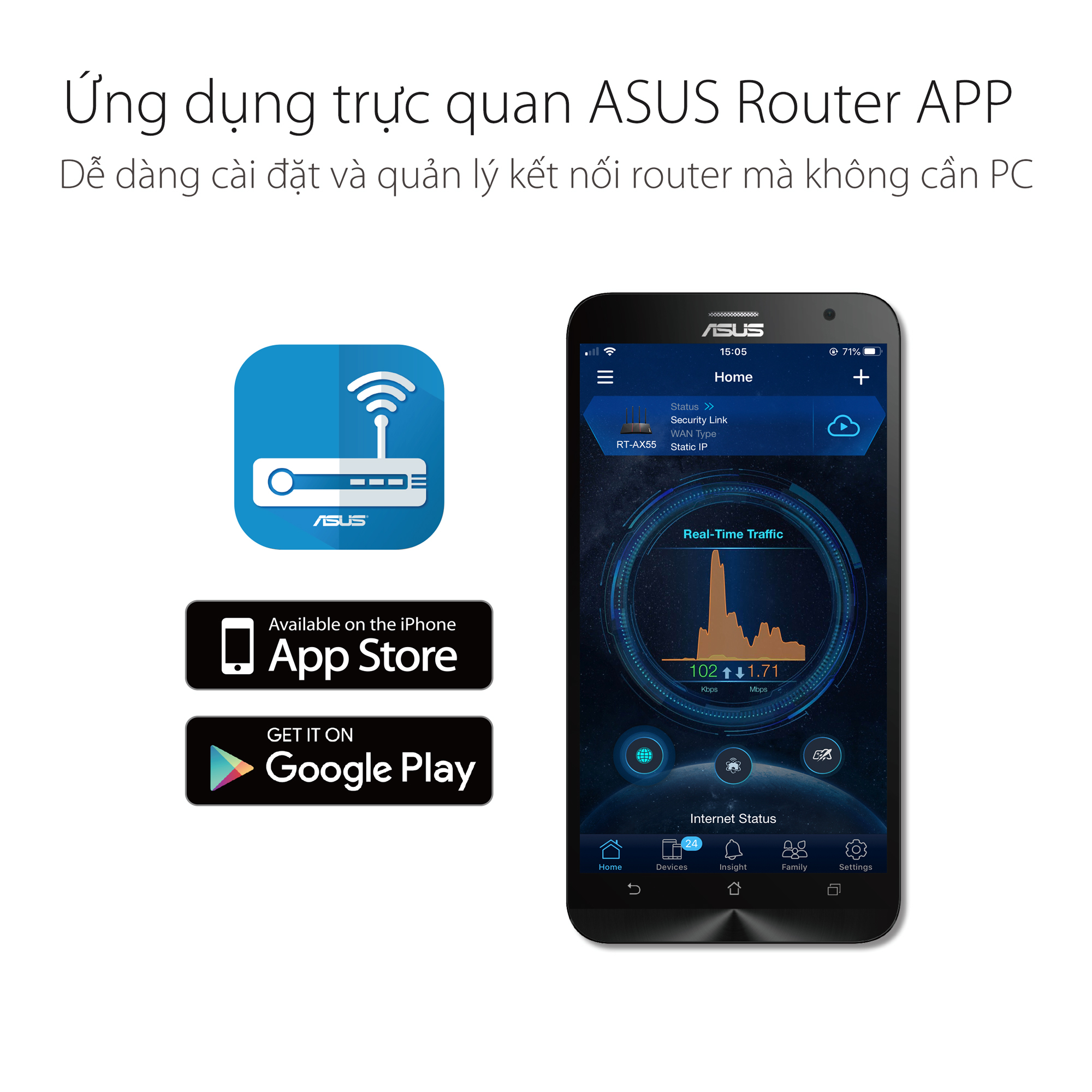 Gaming Router Wifi Băng Tần Kép ASUS RT-AX53U AX1800 MU-MIMO AiProtection- Hàng Chính Hãng