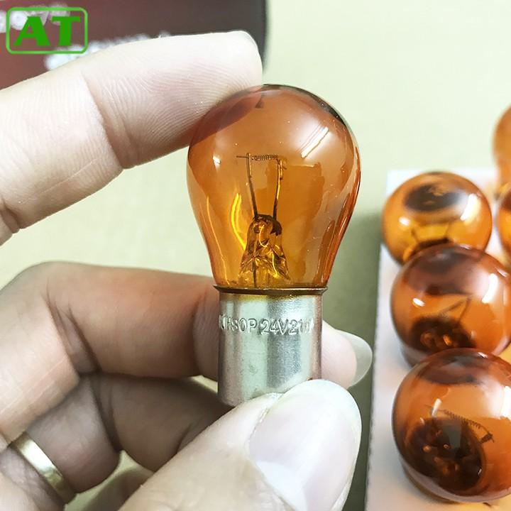 Hộp 10 Bóng Đèn Xi Nhan Ô Tô Chân Cài Lệch 24V 21W Màu Vàng