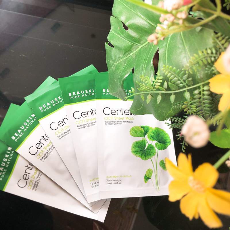 Combo 3 mặt nạ tái tạo phục hồi Beauskin Centella Cica Sheet Mask Hàn Quốc 3x30ml + Móc khóa