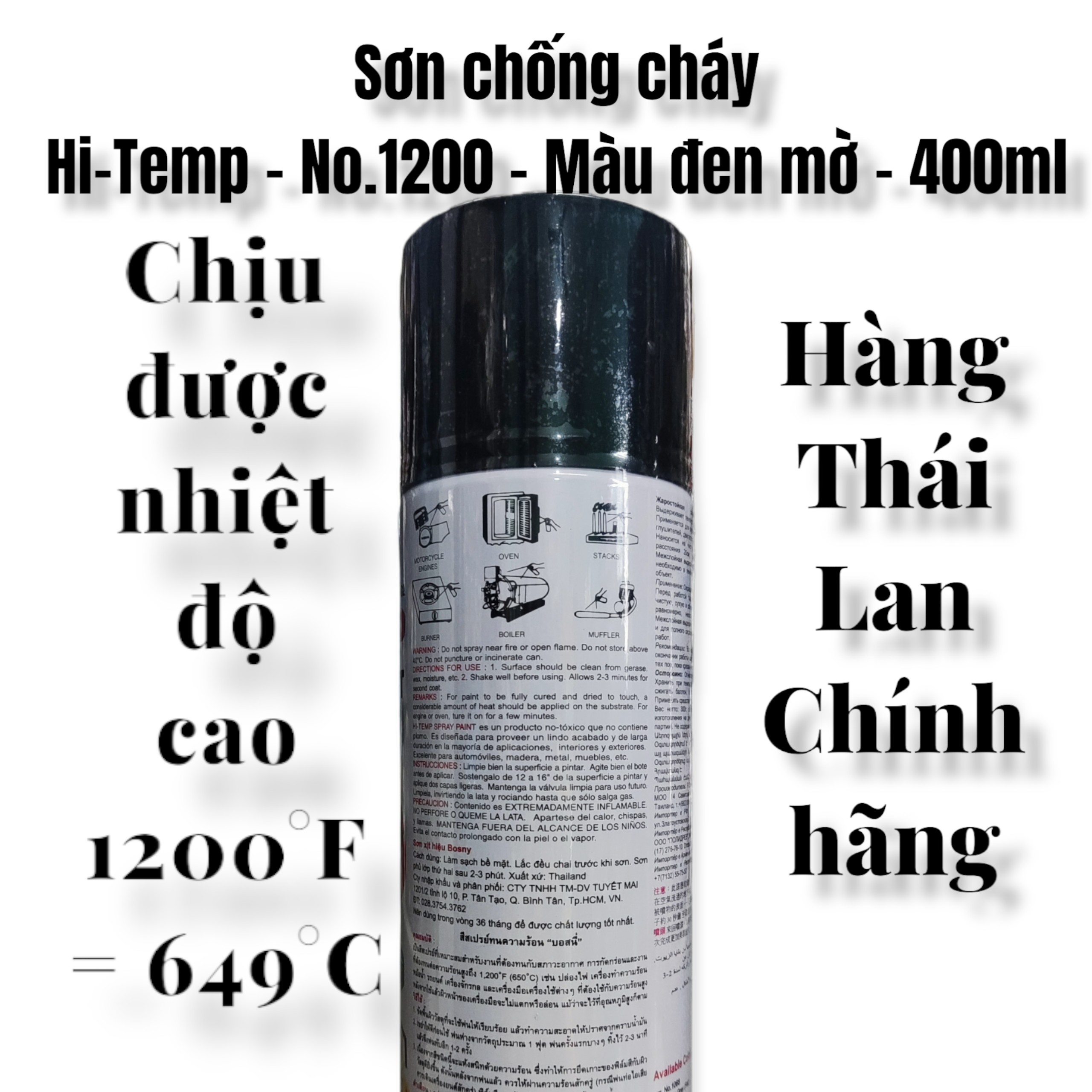 Sơn xịt chống cháy chịu được nhiệt độ cao Hi-Temp - No.1200 - Màu