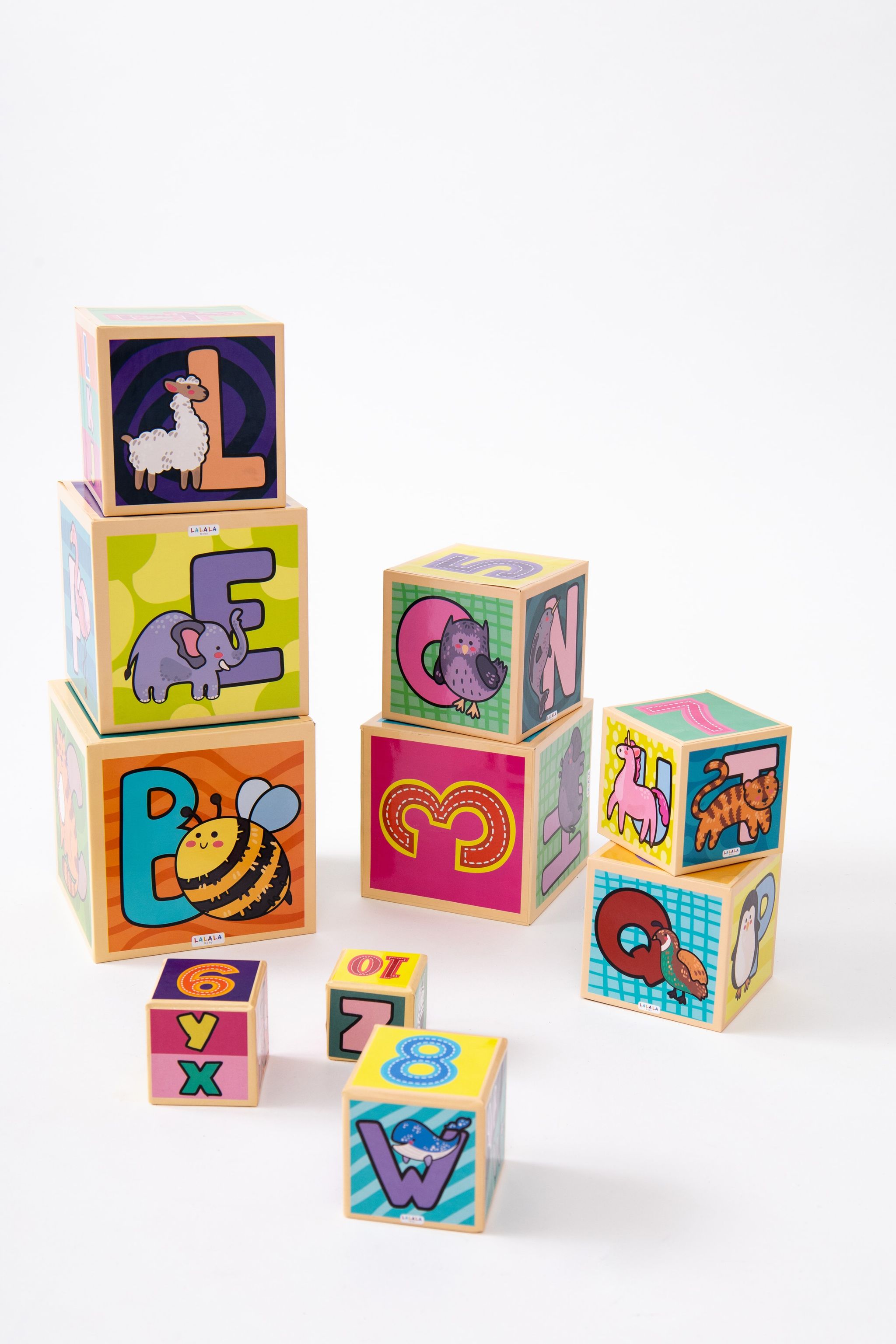 Đồ Chơi Tháp Xếp Chồng Bụng Bự Hình Khối 10 hộp Cho Bé từ 1-5 tuổi Alphabet Nesting and Stacking Blocks - Lalala Baby 