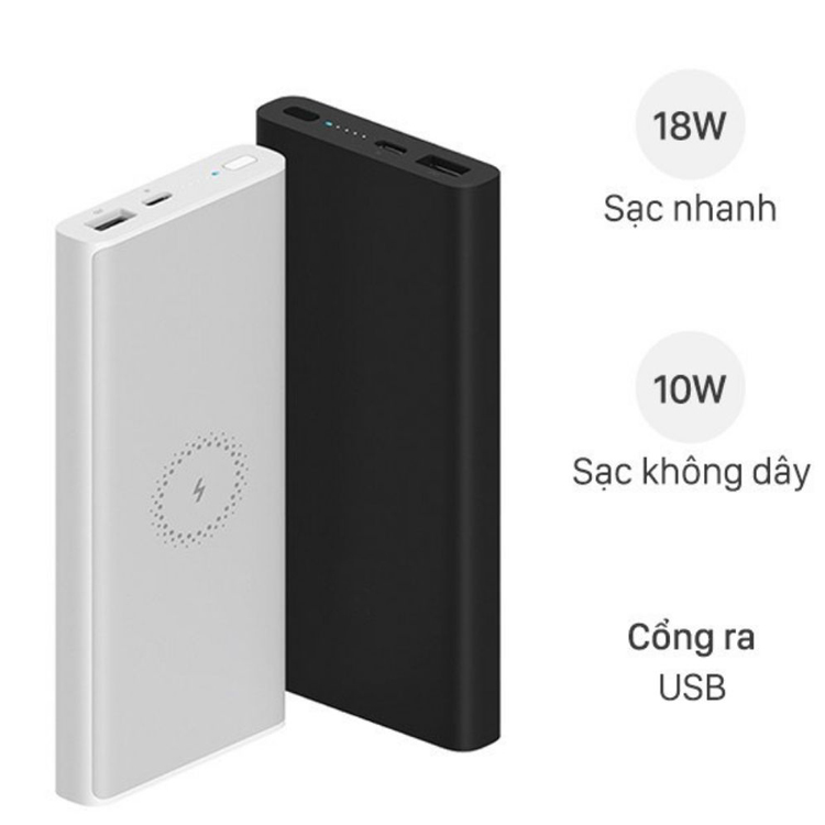 Pin Sạc Dự Phòng Tích Hợp Sạc Không Dây 10000mAh - Thiết Kế Mỏng Nhẹ Tiện Lợi - Sạc Nhanh Nhiều Thiết Bị Cho Nhiều Dòng Điện, An Toàn