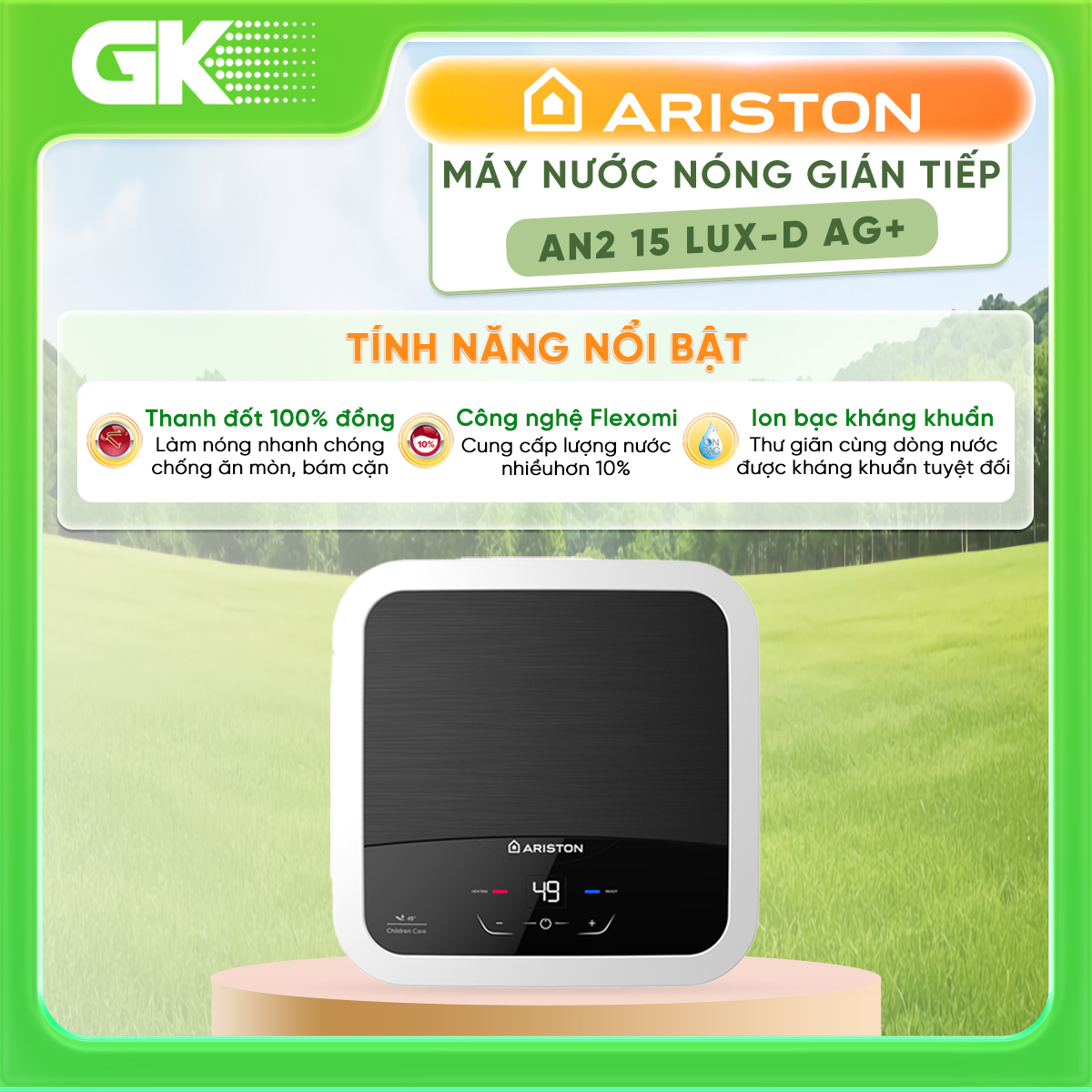 Máy nước nóng Ariston AN2 15 LUX-D AG+ - Hàng chính hãng