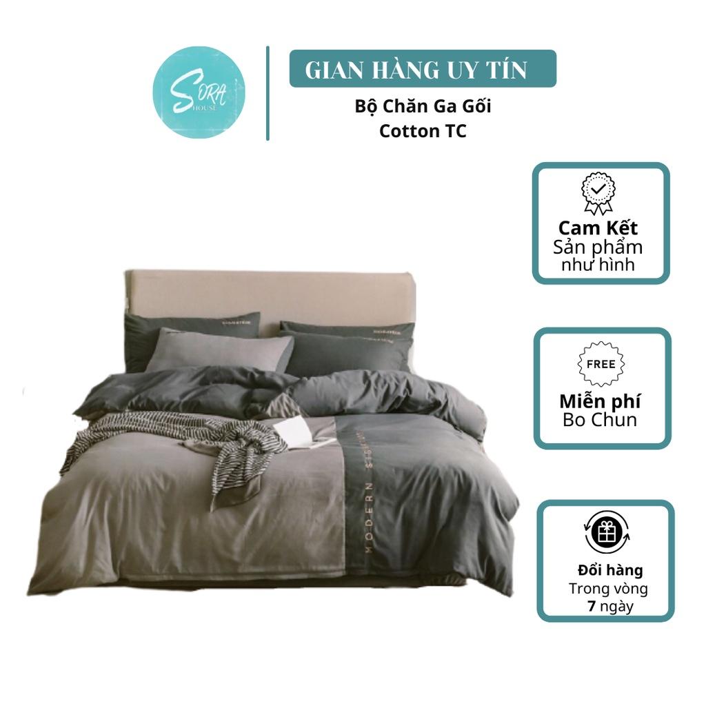 Bộ Chăn Ga Gối Cotton TC Phối Màu
