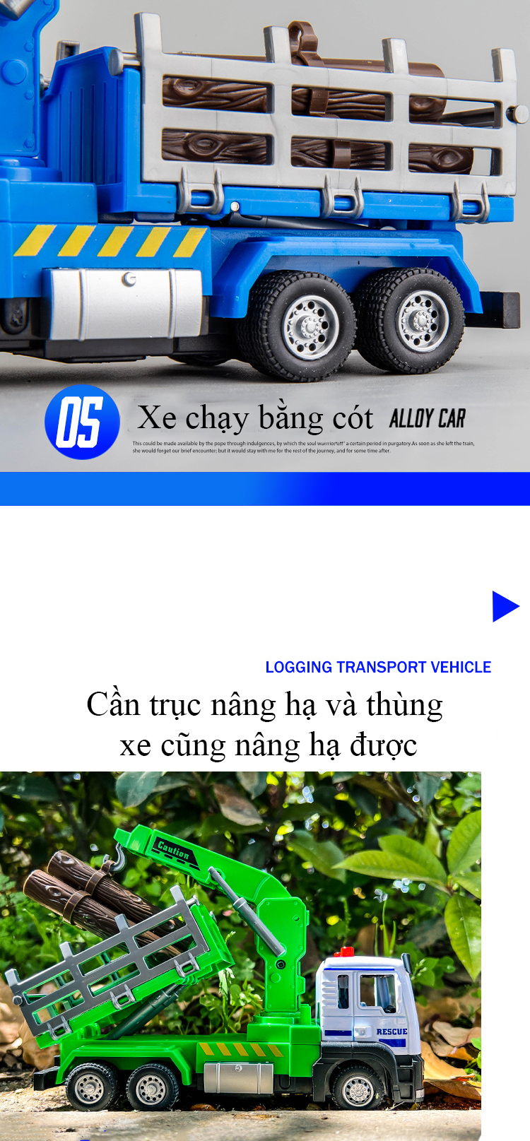 Đồ chơi xe ô tô vận chuyển gỗ KAVY-42 bằng hợp kim nguyên khối có nhạc và đèn chạy cót