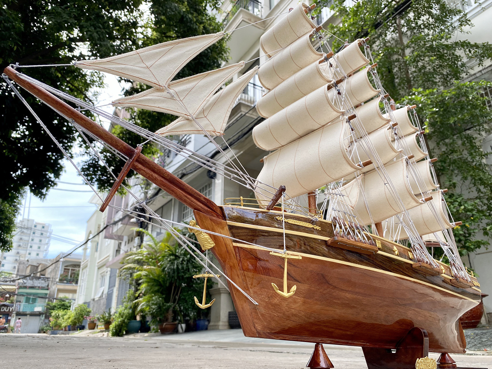 Mô hình thuyền gỗ phong thủy Cutty Sark dài 97cm, thuyền buồm trang trí gỗ tự nhiên, quà tặng khách hàng đối tác