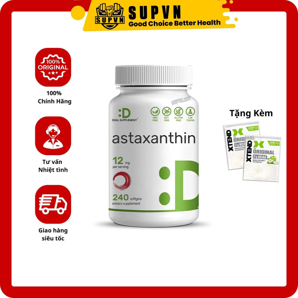 Deal Supplement Astaxanthin (12mg - 240 Viên) Viên Uống Chống Oxy Hóa, Đẹp Da Tăng Hệ Miễn Dịch Tốt Cho Tim