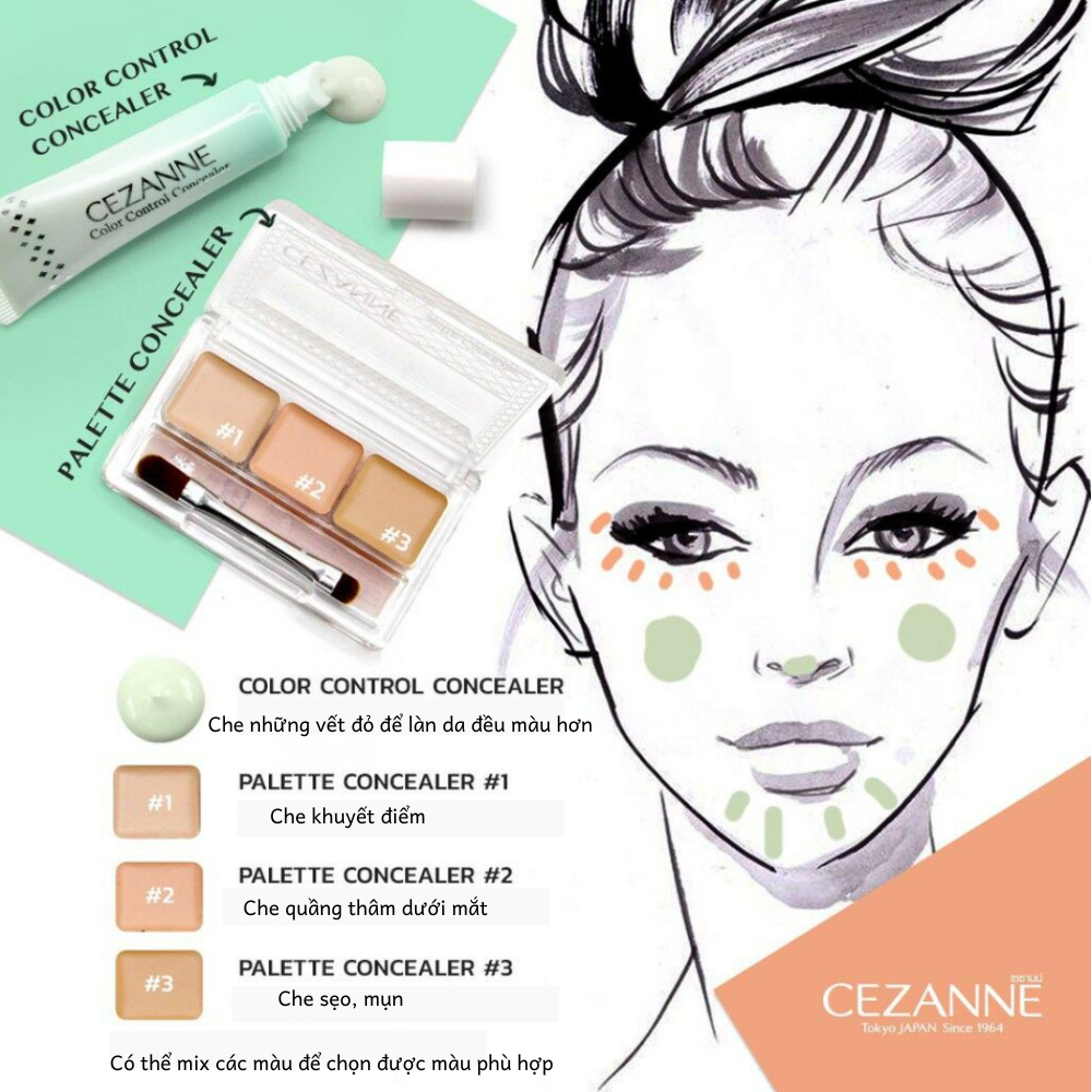 Kem che khuyết điểm Cezanne Palette Concealer Nhật Bản độ che phủ cao chống thấm nước 4.5g