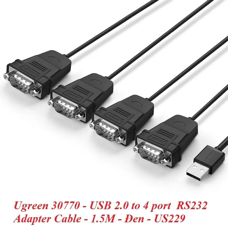 Ugreen UG30770US229TK 1.5M màu Đen Cáp chuyển đổi USB 2.0 sang 4 đầu COM cao cấp - HÀNG CHÍNH HÃNG