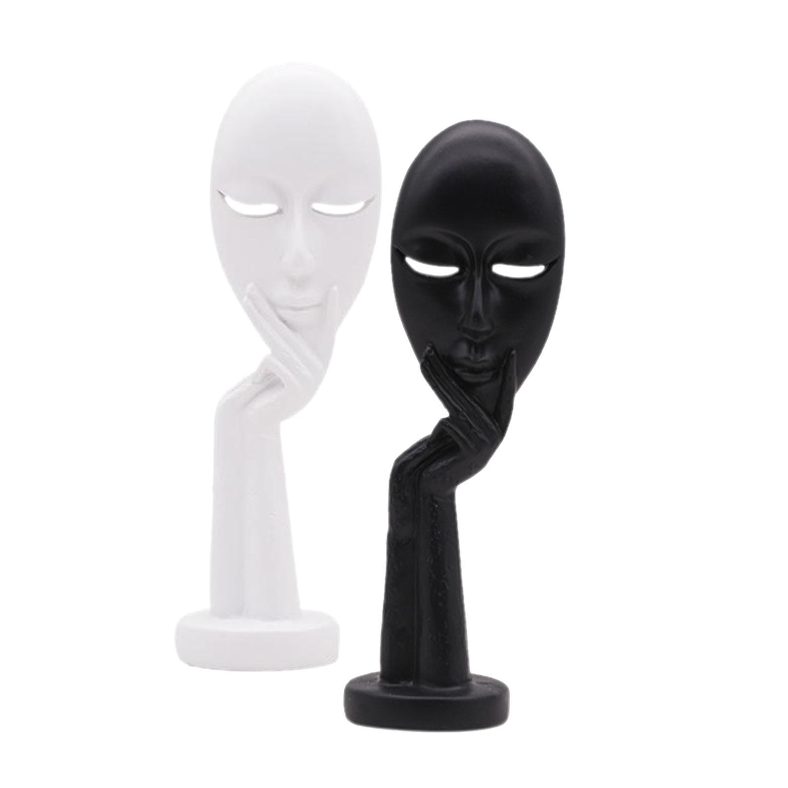 2pcs Modern Art Abstract Thinker Face Sculpture Statue Figurine Head Ornament