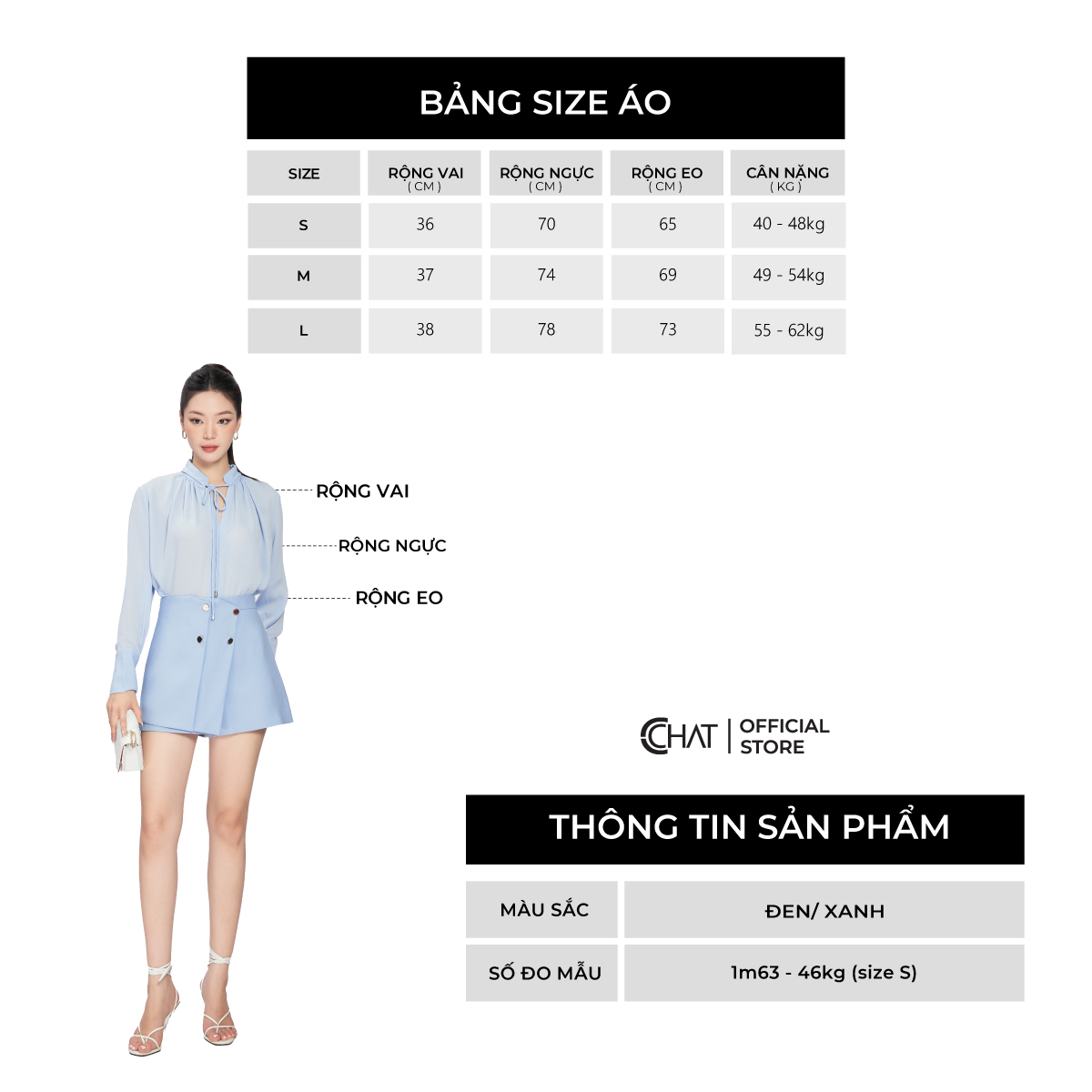 Áo Kiểu Nữ CCHAT Cổ Trụ V Dáng Suông Babydoll Chất Voan Cao Cấp Mềm Nhẹ 53ADV8002ST