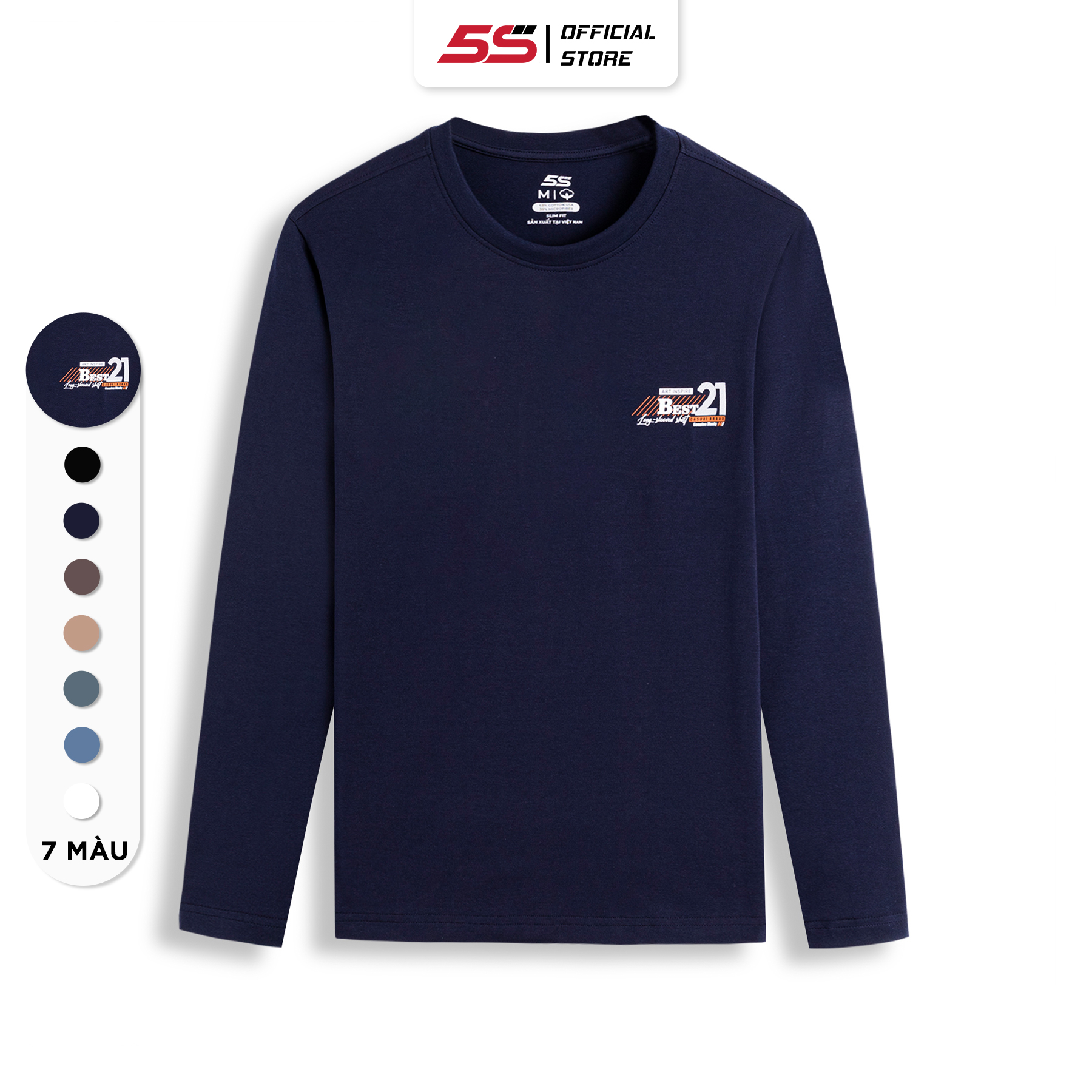 Áo Thun Nam Tay Dài 5S BEST  Cổ Tròn, Chất Liệu Cotton USA, Bền Màu, Co Giãn, Phom Ôm Vừa Giữ Ấm
