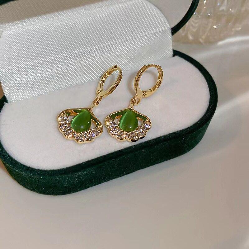 Khuyên Tai Bông Tai Nữ Bạc Ý Kiểu Opal 053 Si Mạ Vàng Non Kiểu Dáng Sang Trọng Quý Phái - Không Gỉ Đen