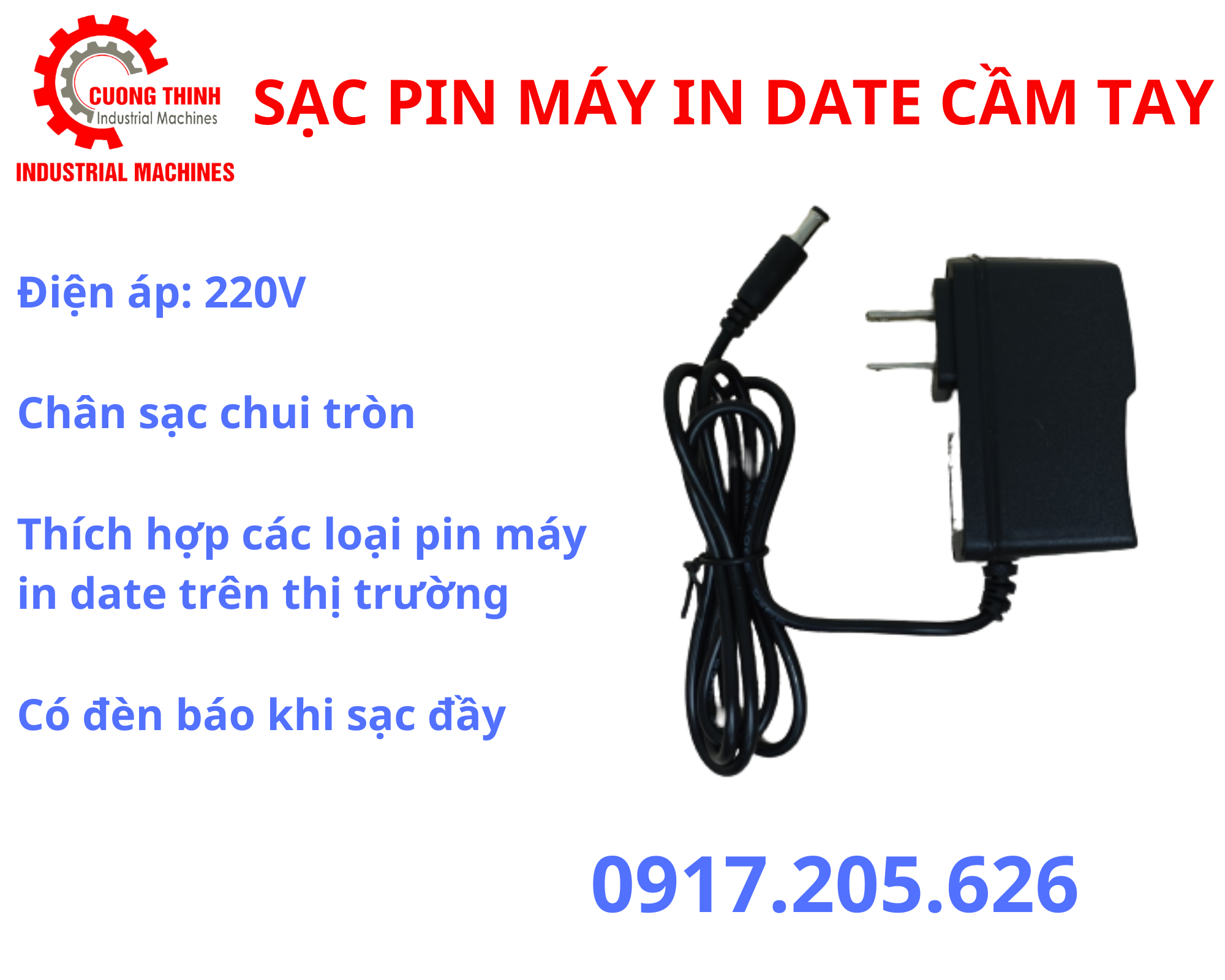 Sạc pin máy in date cầm tay phun hạn sử dụng Cường Thịnh