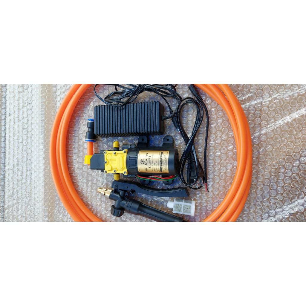 Bộ xịt rửa xe. máy lạnh. Bơm đơn kèm nguồn 12v-5a. 5m dây chịu lực. đầu xịt chỉnh tia. hoàn chỉnh.
