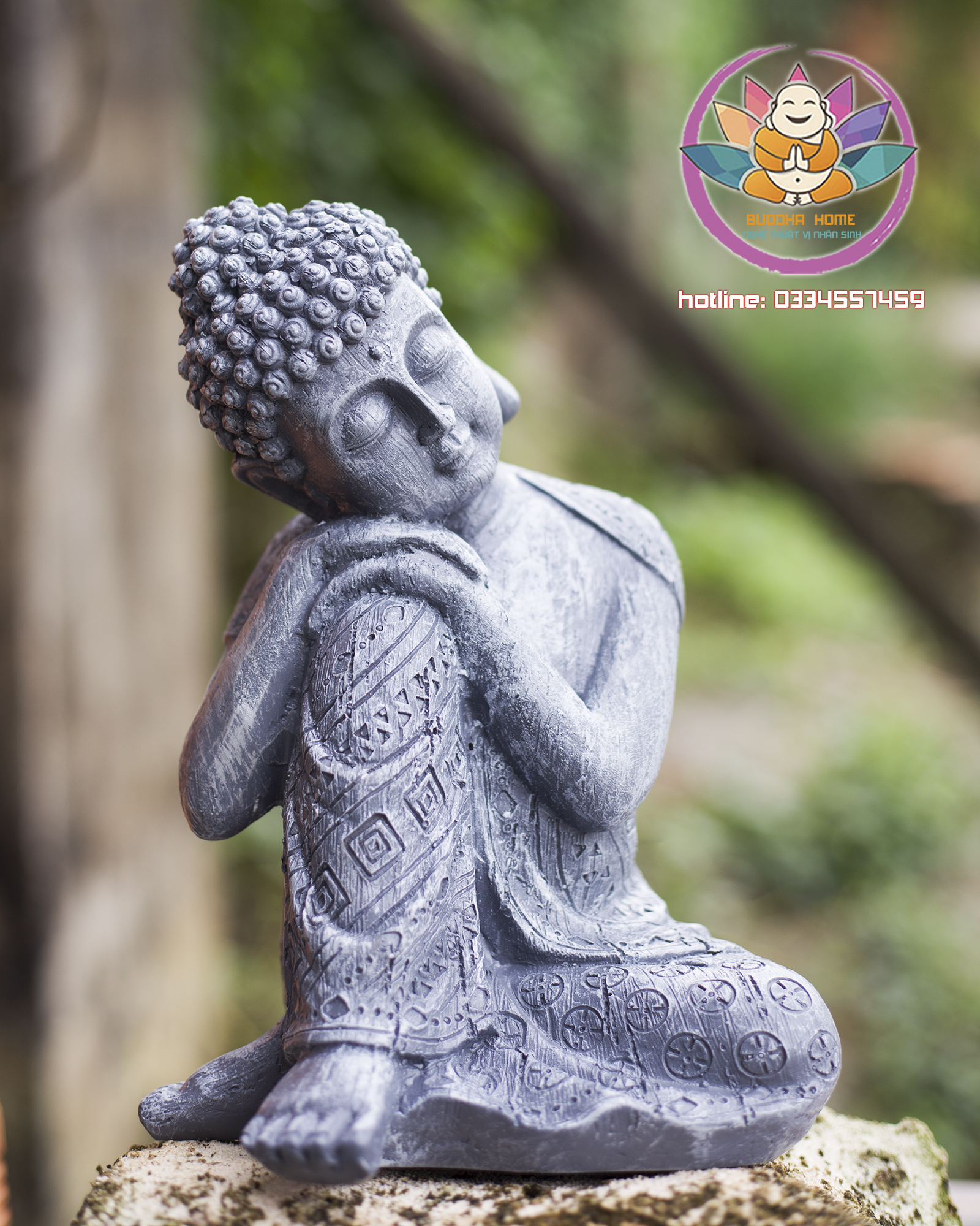 Tượng Phật An Nhiên Đá xám Cao 24 cm phong thủy thờ cúng trang trí nhà cửa