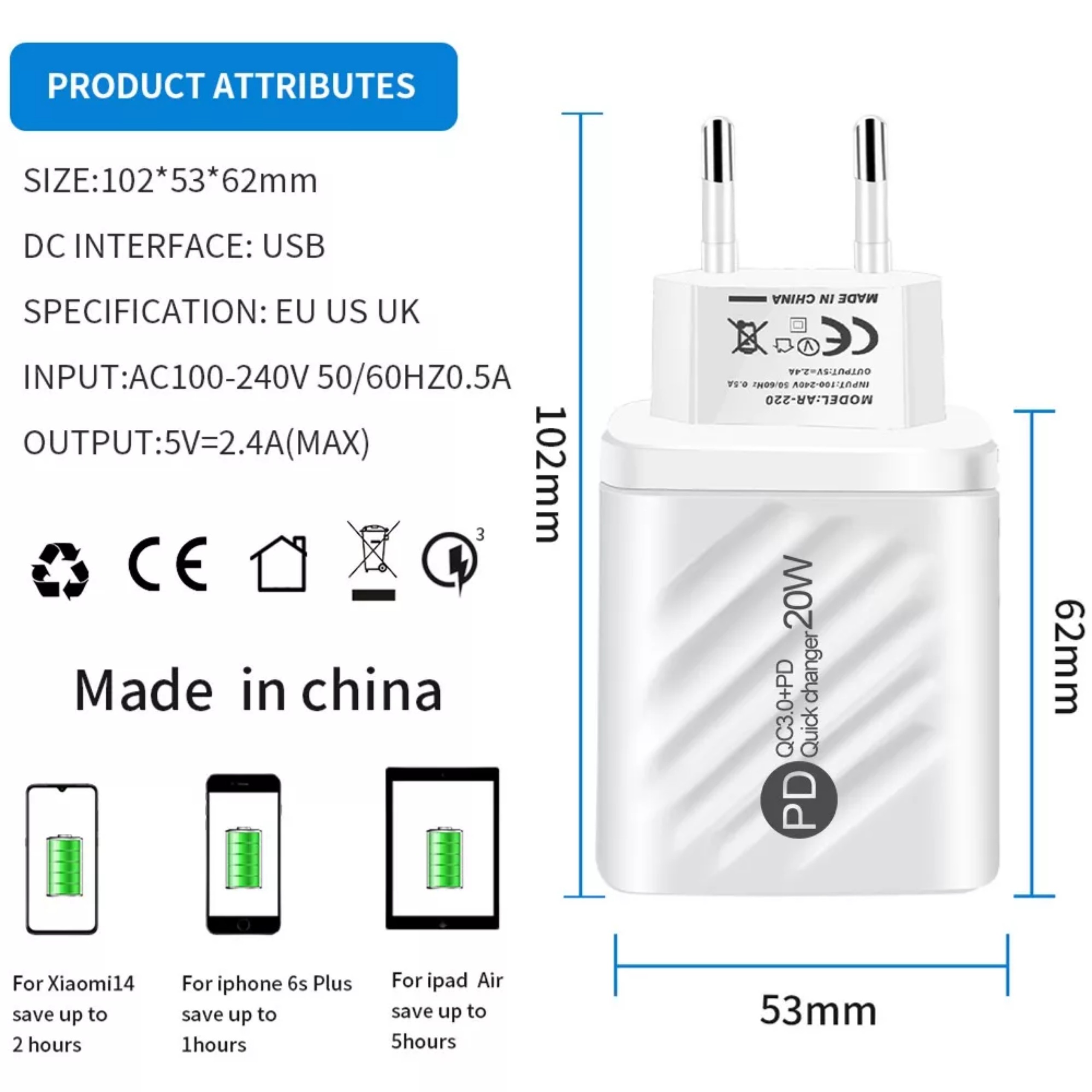 Củ Sạc Nhanh QC 3.0 USB 45W Màn Hình LED Kỹ Thuật Số Cho Điện Thoại