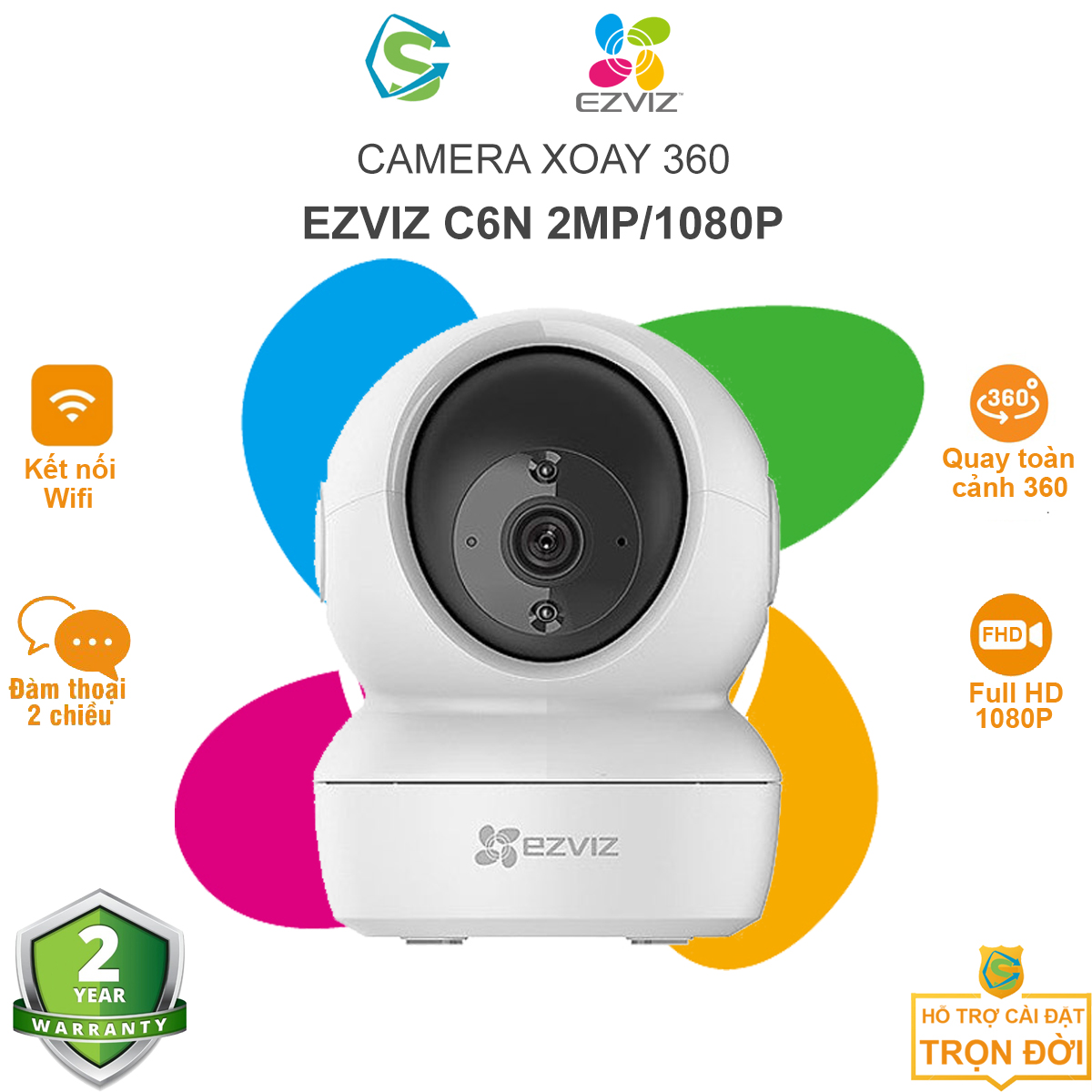 Camera wifi Ezviz C6N không dây xoay 360 độ đàm thoại 2 chiều - Hàng chính hãng