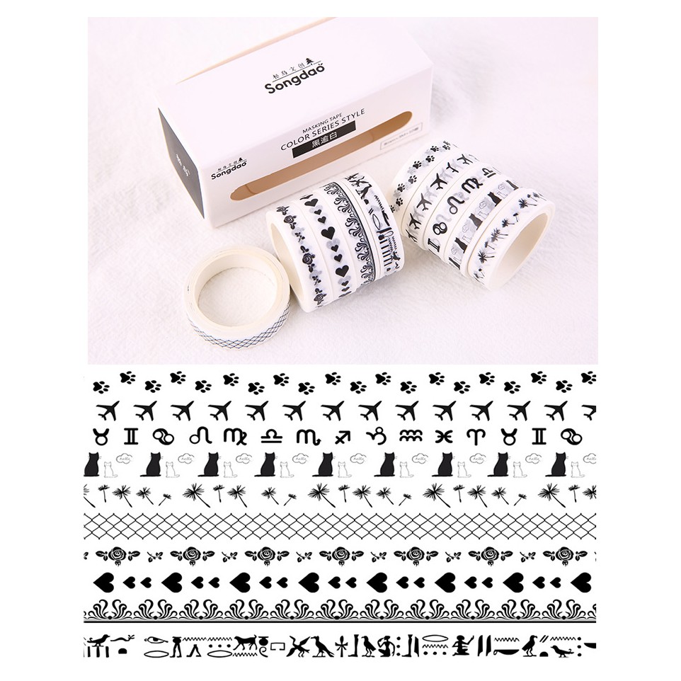 Lalunavn Bộ 10 Washi tape vintage 12 tông màu cute xinh yêu trang trí sổ tay bullet journal - A04