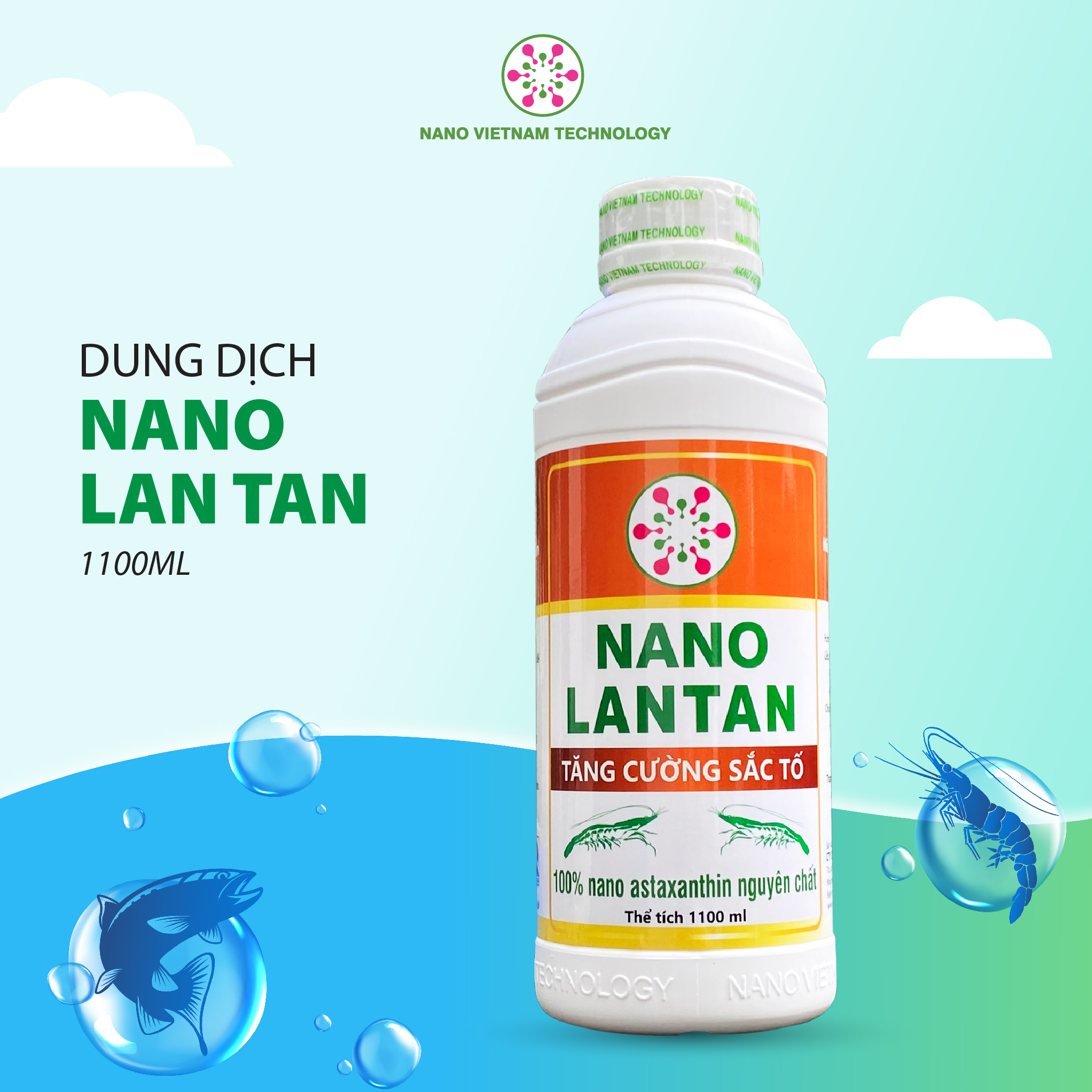 Nano lantan 100% nguyên chất Nano Vietnam Tech cho tôm, cá và động vật thủy sinh 1100ML